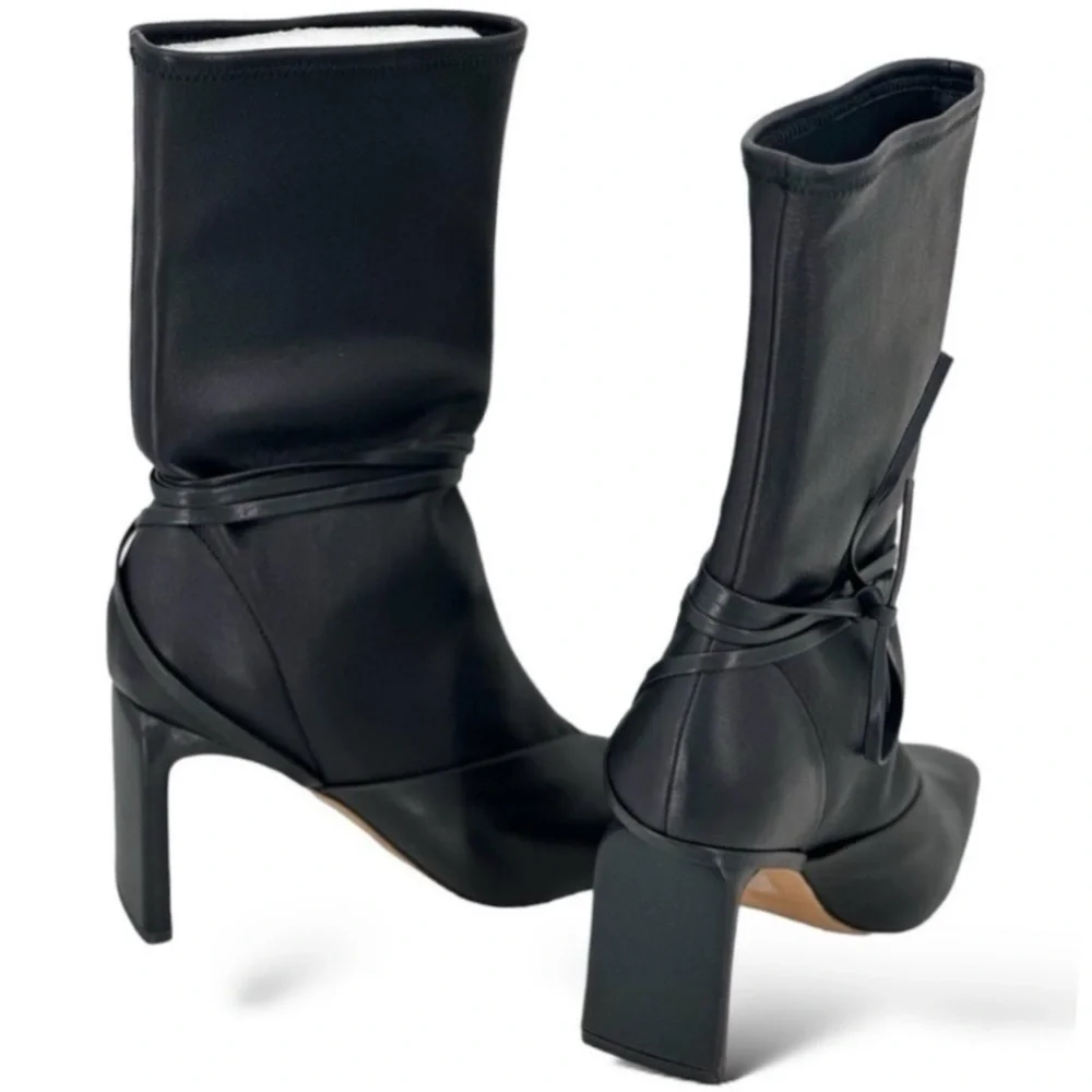 Jonathan Simkhai Tanner Leather Sock Pull On Ankle Tie Booties Boots ll size 38